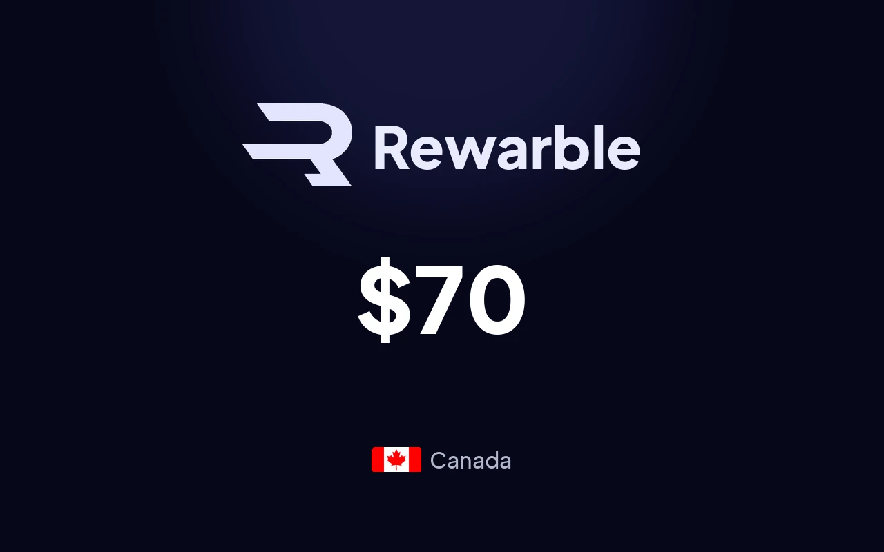 Rewarble PayPal $70 Gift Card (Canada)